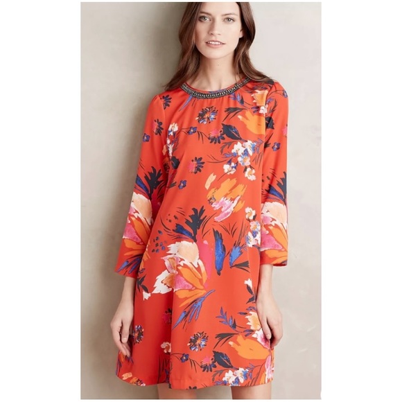 ANTHROPOLOGIE MAEVE SKETCHED PEONIES DRESS SIZE SMALL - Picture 3 of 11